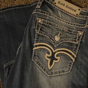 Rock Revival Dark Blue Jeans with Embroidered Pockets